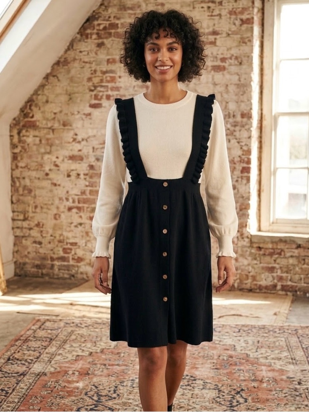 Black & White Pinafore-Style Knit Dress